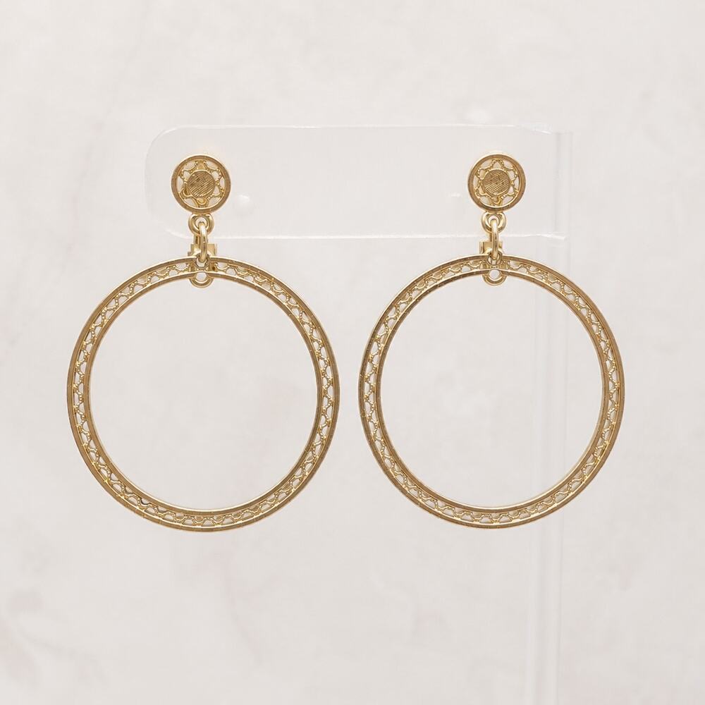 Vintage Clip On Earrings Extra Large Gold Tone Fancy Drop Dangle 2" Statement